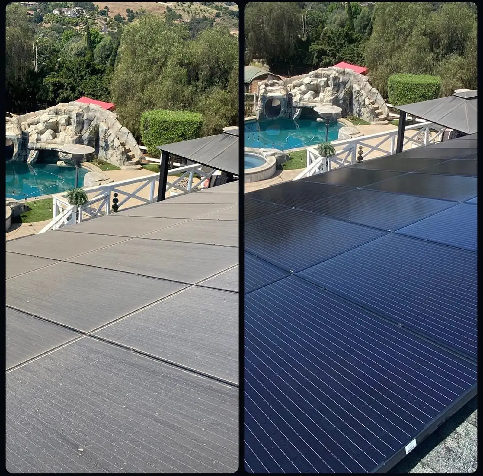 Owner-supplied comparison of dusty and cleaned solar panels